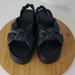 Silent D Pance Leather Platform Slingback Slide Sandal Knotted Black Size 38